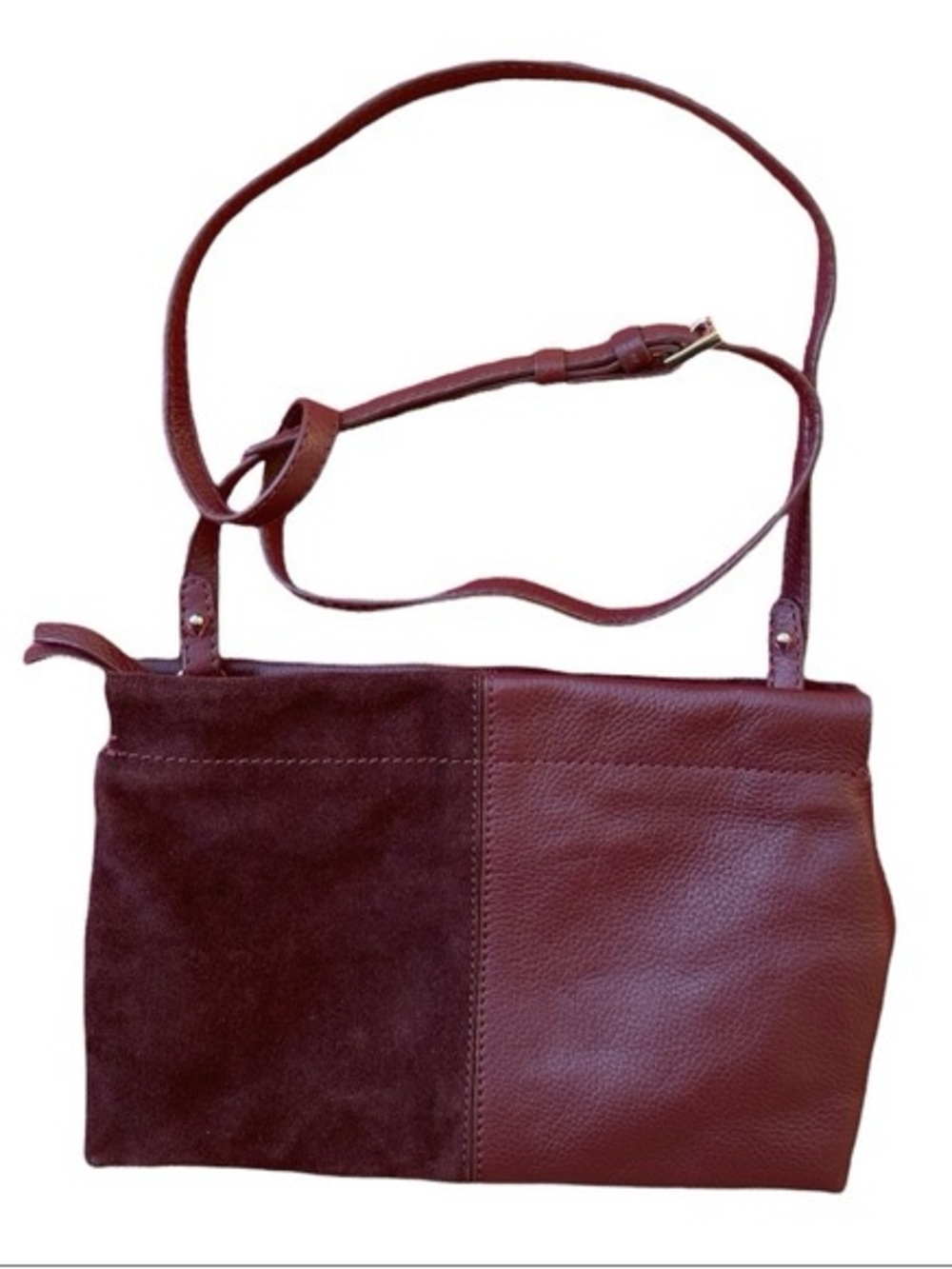 ZARA-Leather & Suede Crossbody Bag - Burgundy